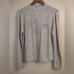 LC Lauren Conrad Gray Knit Metallic Threading Sweater Bobble Pom Pom Detail